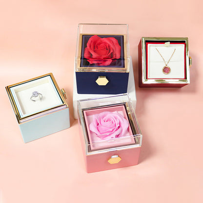 Boîte-cadeau de fleurs de rose rotatif Boîte d'emballage de bijoux de rose rotative créative Cadeau de Saint-Valentin pour les femmes