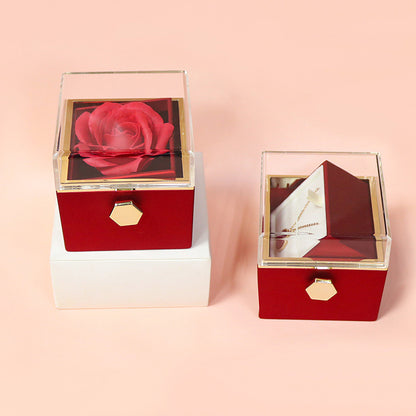 Boîte-cadeau de fleurs de rose rotatif Boîte d'emballage de bijoux de rose rotative créative Cadeau de Saint-Valentin pour les femmes