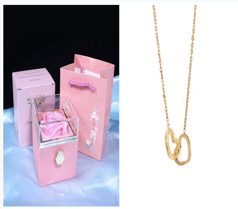 Boîte-cadeau de fleurs de rose rotatif Boîte d'emballage de bijoux de rose rotative créative Cadeau de Saint-Valentin pour les femmes