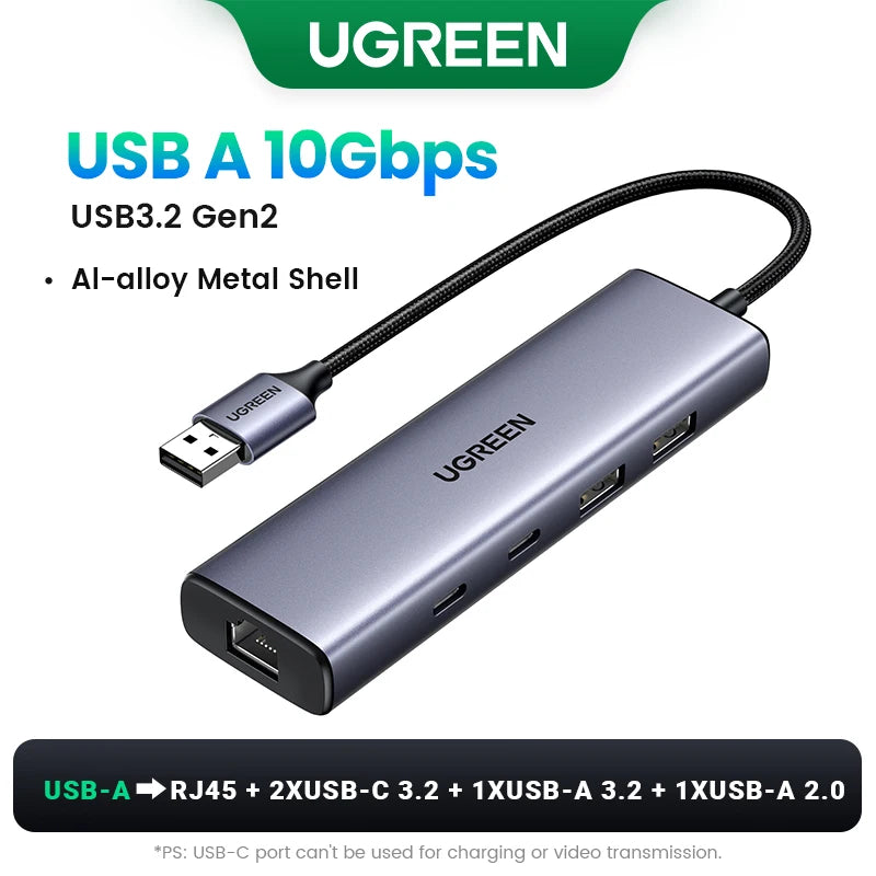 Adaptateur Ethernet USB UGREEN 1000/100Mbps USB3.0 HUB RJ45 Lan pour ordinateur portable Xiaomi Mi Box Macbook Windows USB-C HUB Carte réseau
