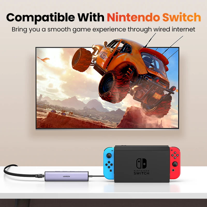 Adaptateur Ethernet USB UGREEN 1000/100Mbps USB3.0 HUB RJ45 Lan pour ordinateur portable Xiaomi Mi Box Macbook Windows USB-C HUB Carte réseau
