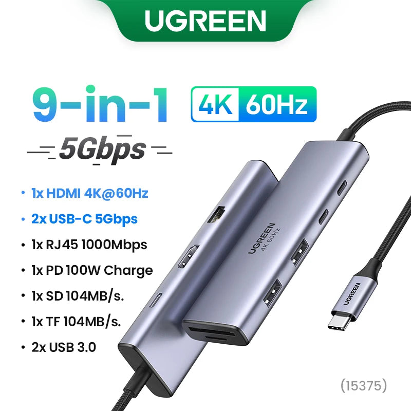 Adaptateur Ethernet USB UGREEN 1000/100Mbps USB3.0 HUB RJ45 Lan pour ordinateur portable Xiaomi Mi Box Macbook Windows USB-C HUB Carte réseau