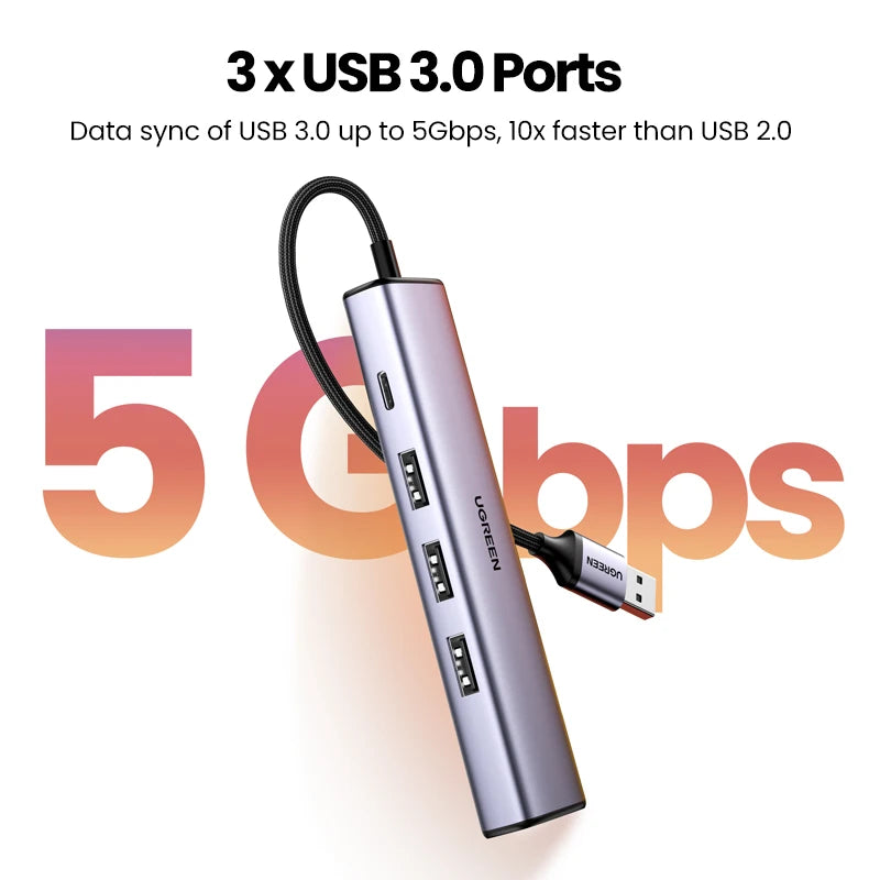 Adaptateur Ethernet USB UGREEN 1000/100Mbps USB3.0 HUB RJ45 Lan pour ordinateur portable Xiaomi Mi Box Macbook Windows USB-C HUB Carte réseau