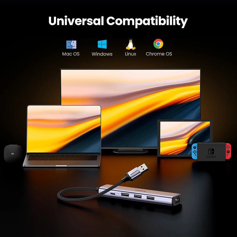 Adaptateur Ethernet USB UGREEN 1000/100Mbps USB3.0 HUB RJ45 Lan pour ordinateur portable Xiaomi Mi Box Macbook Windows USB-C HUB Carte réseau