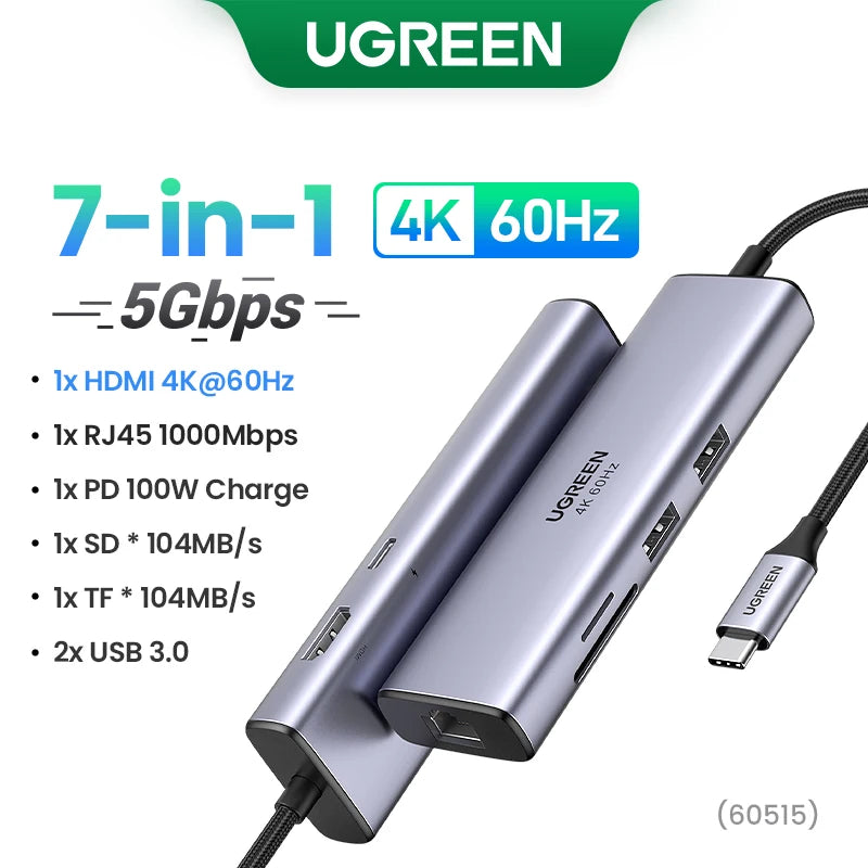 Adaptateur Ethernet USB UGREEN 1000/100Mbps USB3.0 HUB RJ45 Lan pour ordinateur portable Xiaomi Mi Box Macbook Windows USB-C HUB Carte réseau