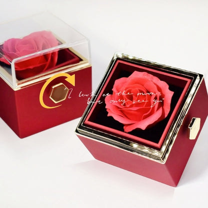 Boîte-cadeau de fleurs de rose rotatif Boîte d'emballage de bijoux de rose rotative créative Cadeau de Saint-Valentin pour les femmes